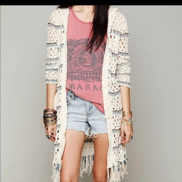 Free People XS Hood Stripe Fringe Maxi Duster Cardigan - Picture 7 of 7